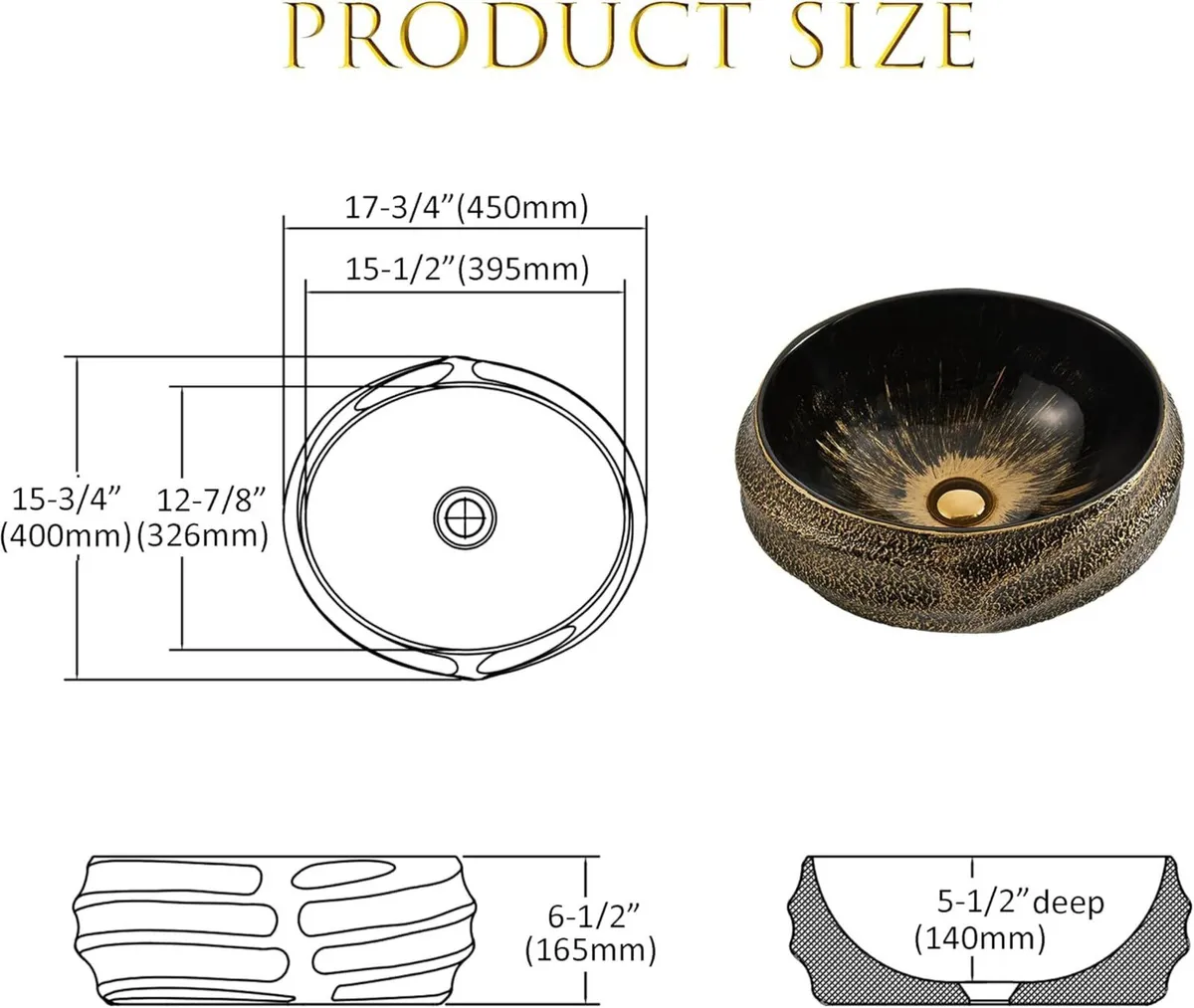 Oval Bathroom Vessel Sink Antique Pattern Design - Image 2