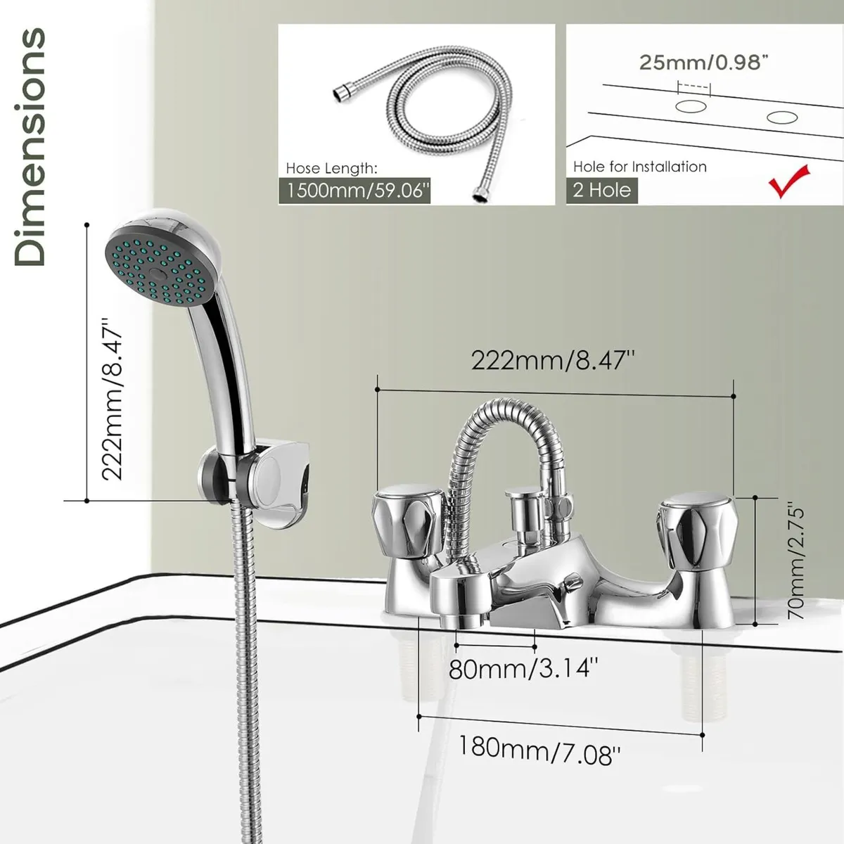 Bath Taps with Shower Attachment Monobloc Mixer - Image 3