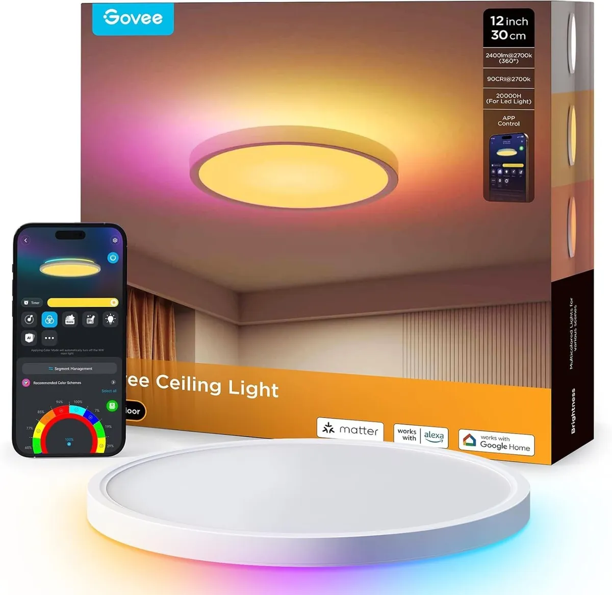LED Ceiling Light 2400lm Smart Rgbic Lights Round - Image 1