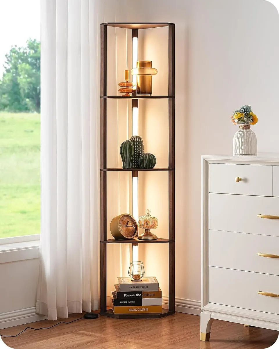 LED Floor Lamps with Shelves 4 Layers Wood - Image 1