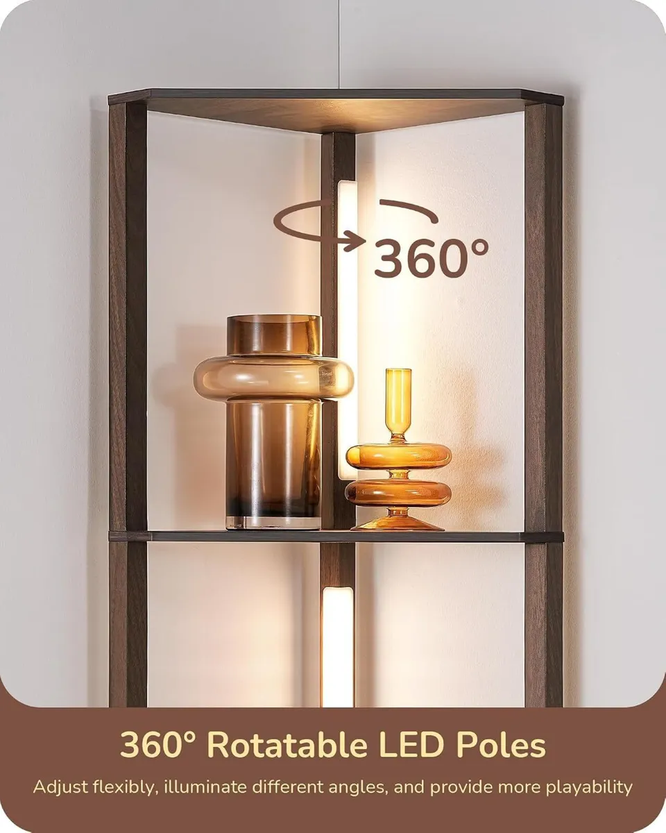LED Floor Lamps with Shelves 4 Layers Wood - Image 2