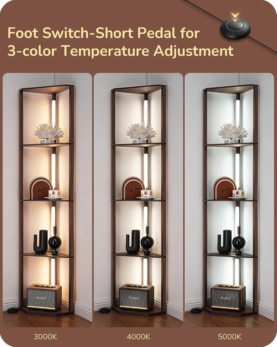 LED Floor Lamps with Shelves 4 Layers Wood - Image 3