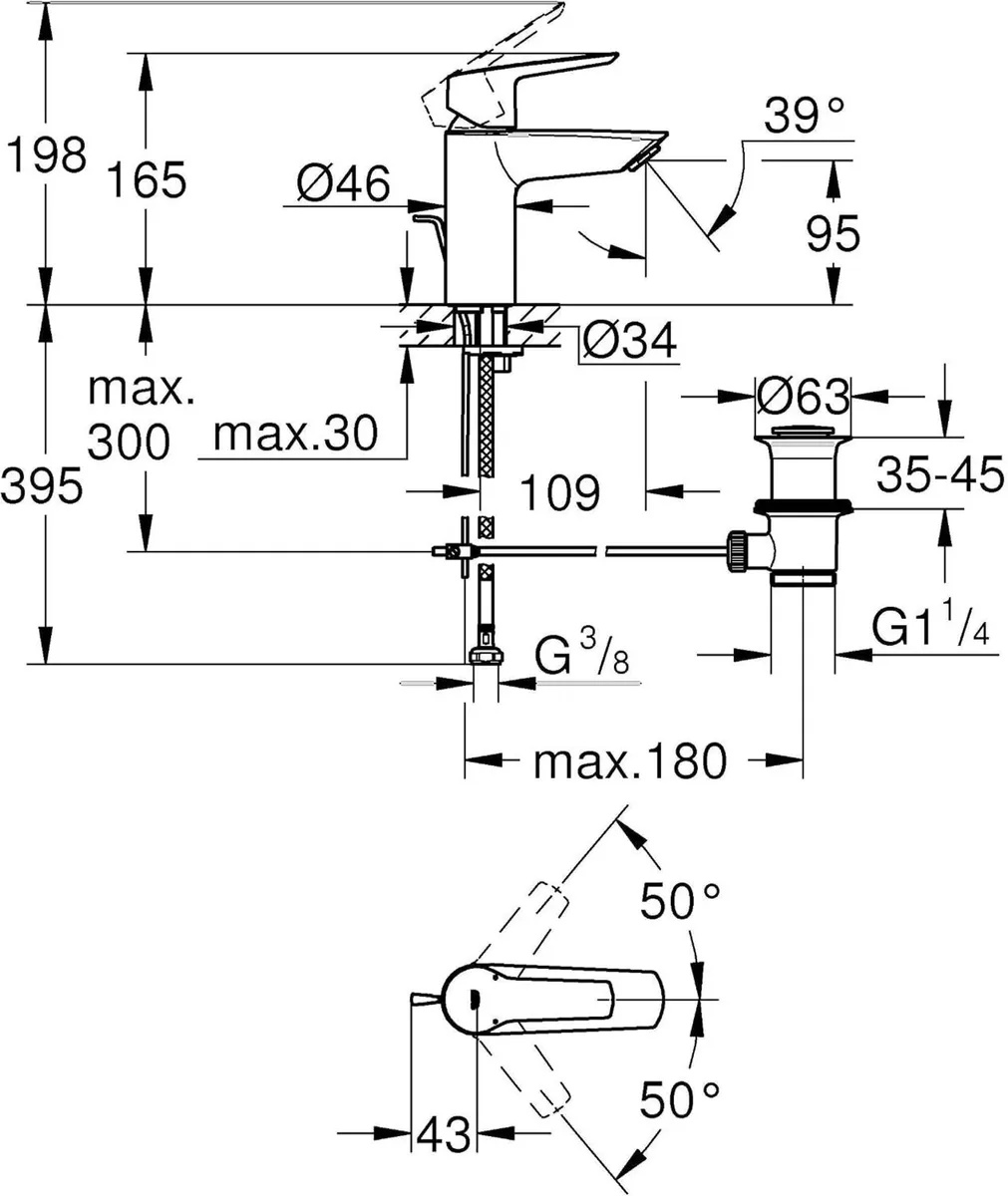 Start Quickfix Basin Mixer Tap with Pop-Up Waste - Image 2