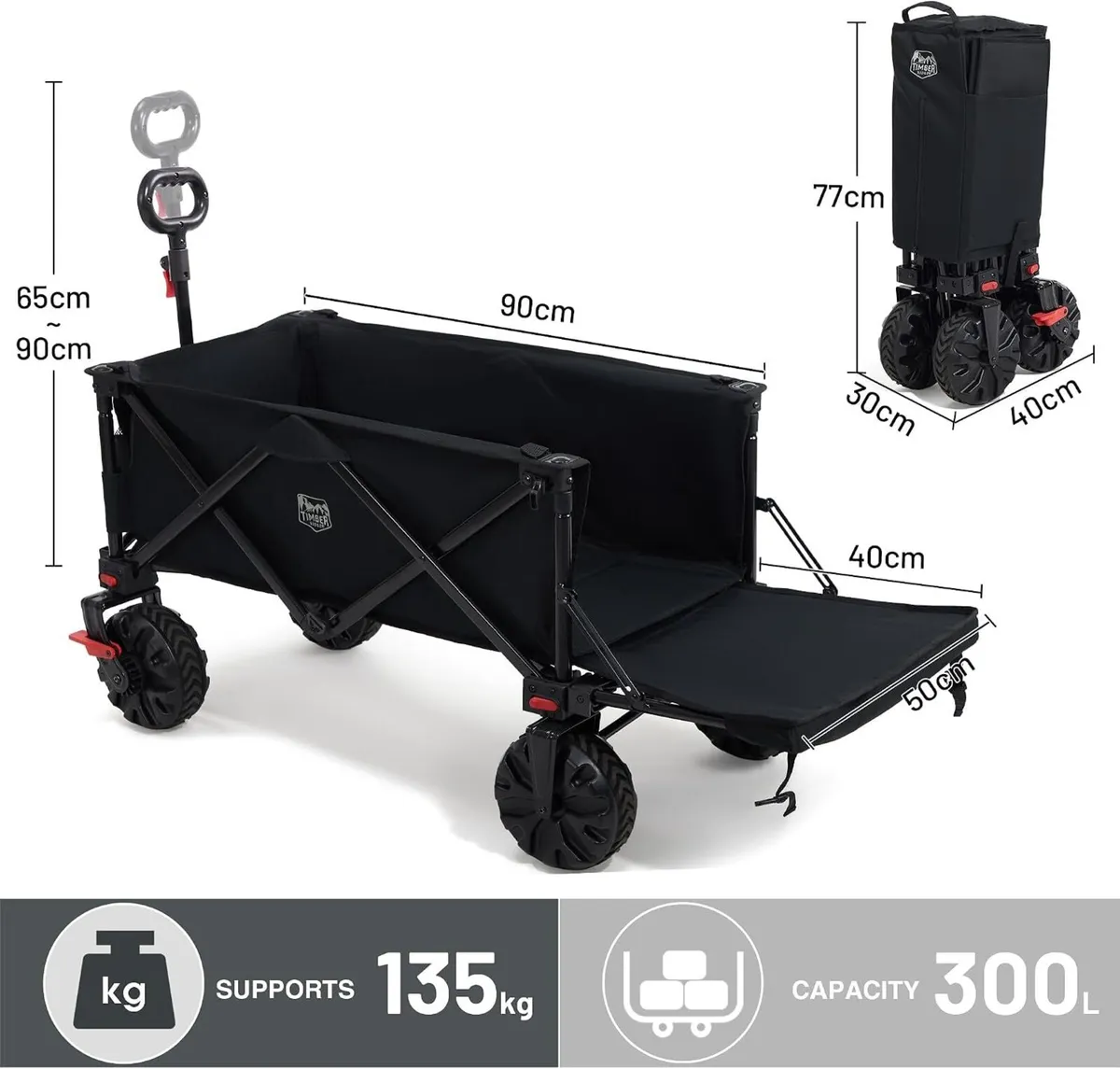 Trolley 300L with Brakes Folding Beach Cart - Image 3