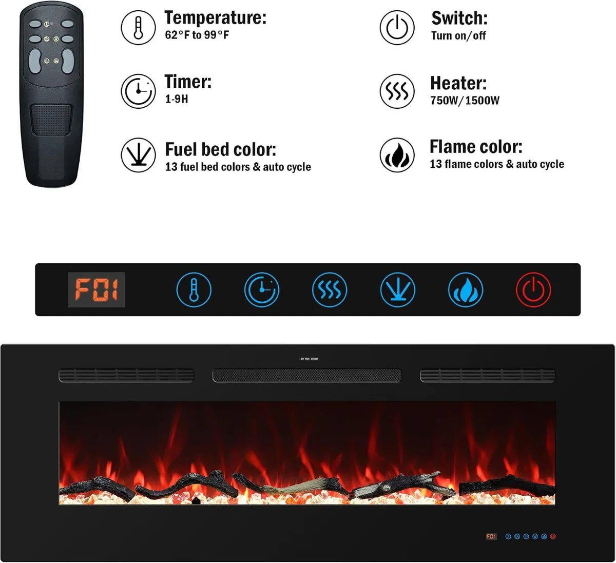 Wifi Electric Fireplace Inserts Recessed and Wall - Image 2