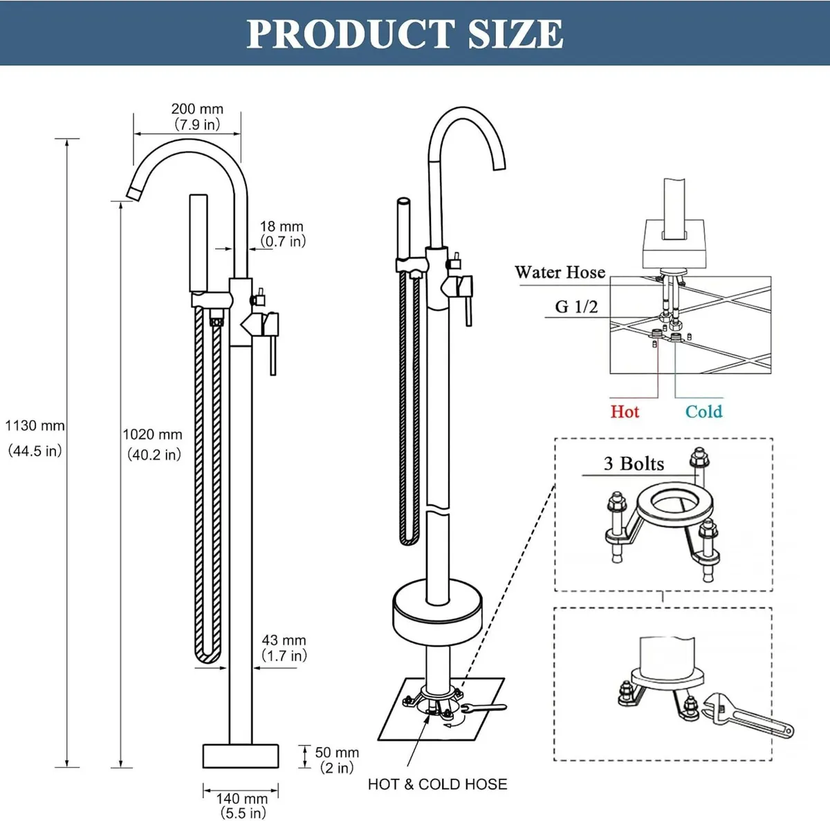 Free Standing Tub Taps Floor Mount Freestanding - Image 3