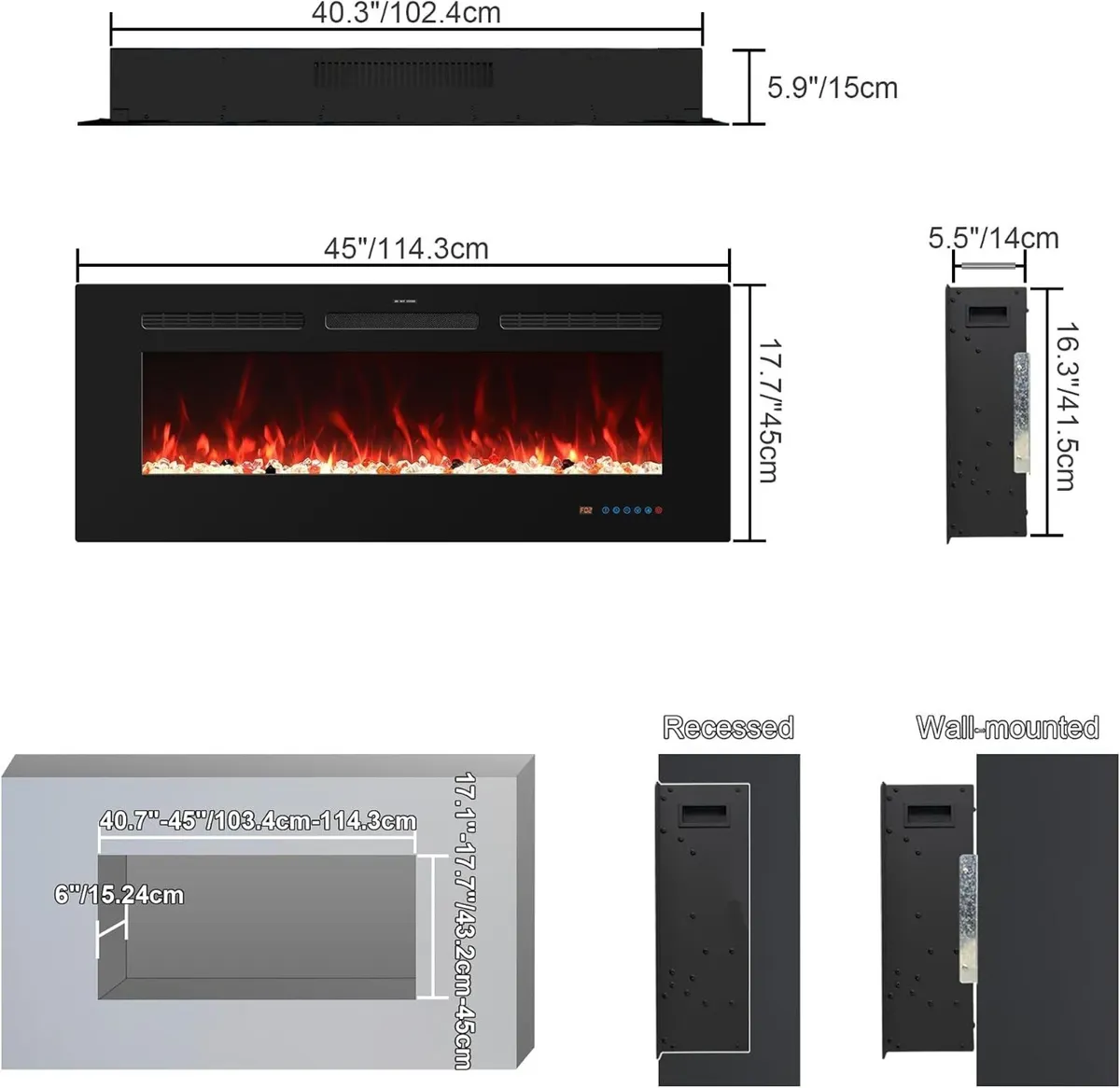 Wifi Electric Fireplace Inserts Recessed and Wall - Image 4