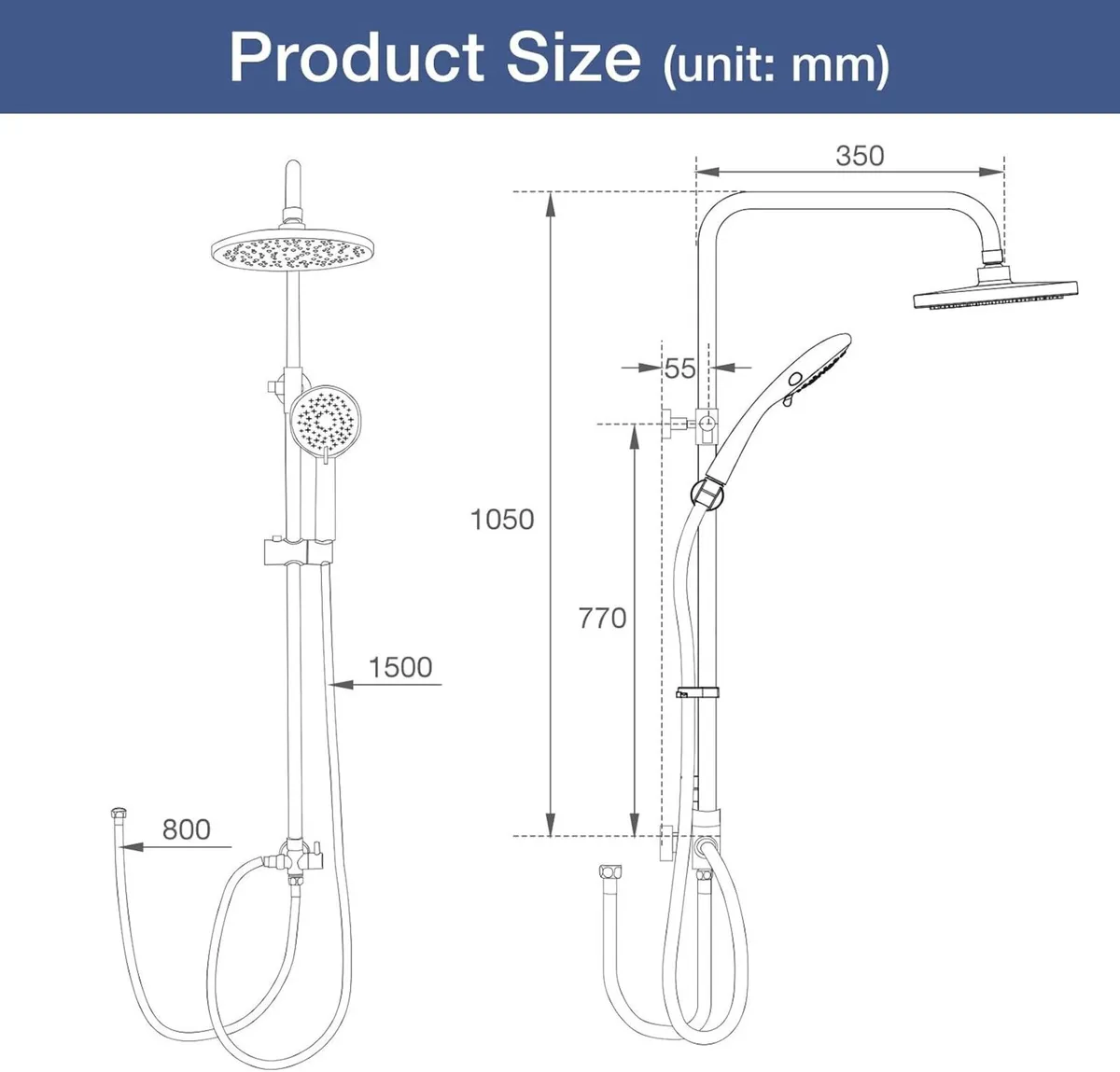 Shower Riser Rail Kit Rainfall for Bathroom Chrome - Image 2