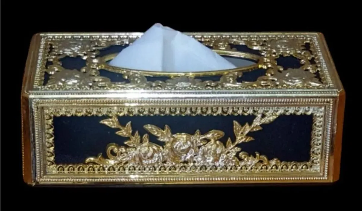 Vintage Hollywood Regency Gold & Black Tissue Box - Image 2