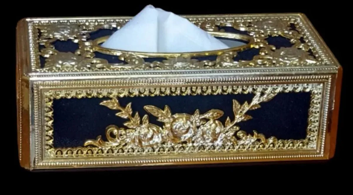 Vintage Hollywood Regency Gold & Black Tissue Box - Image 4