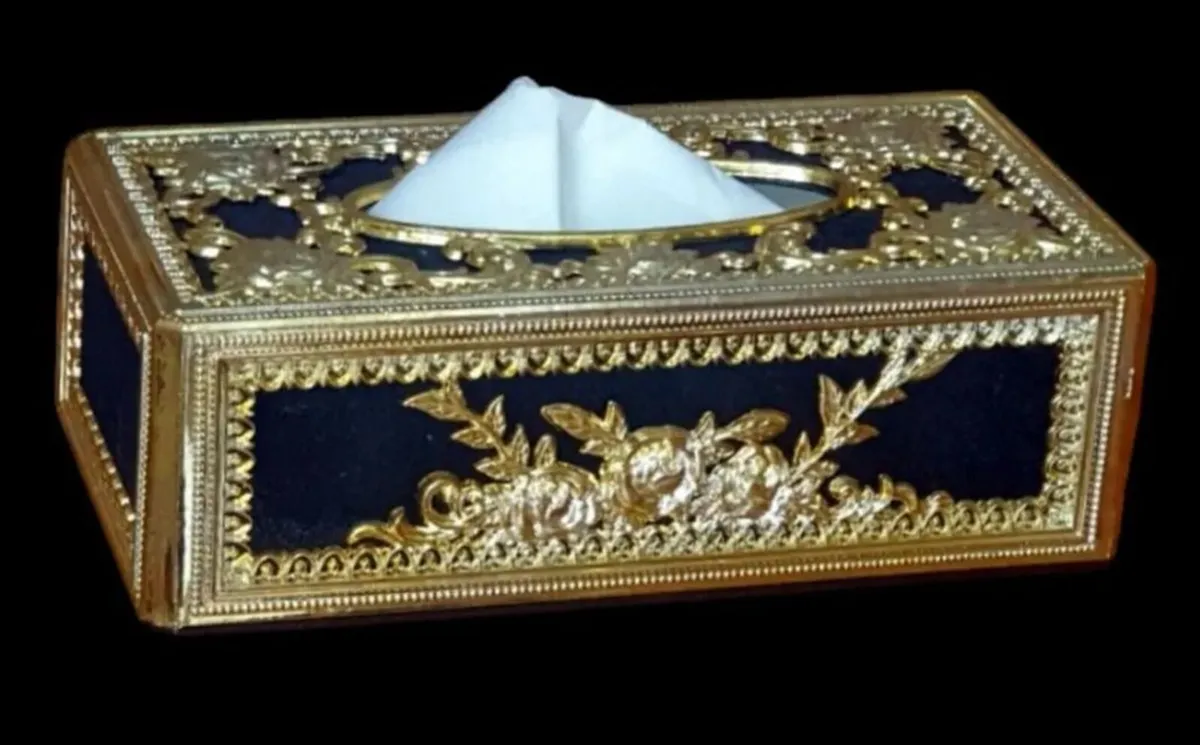 Vintage Hollywood Regency Gold & Black Tissue Box - Image 1