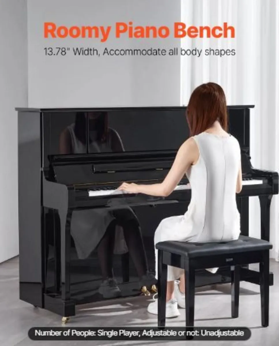 Piano Keyboard Bench Storage Padded Seat - Image 2