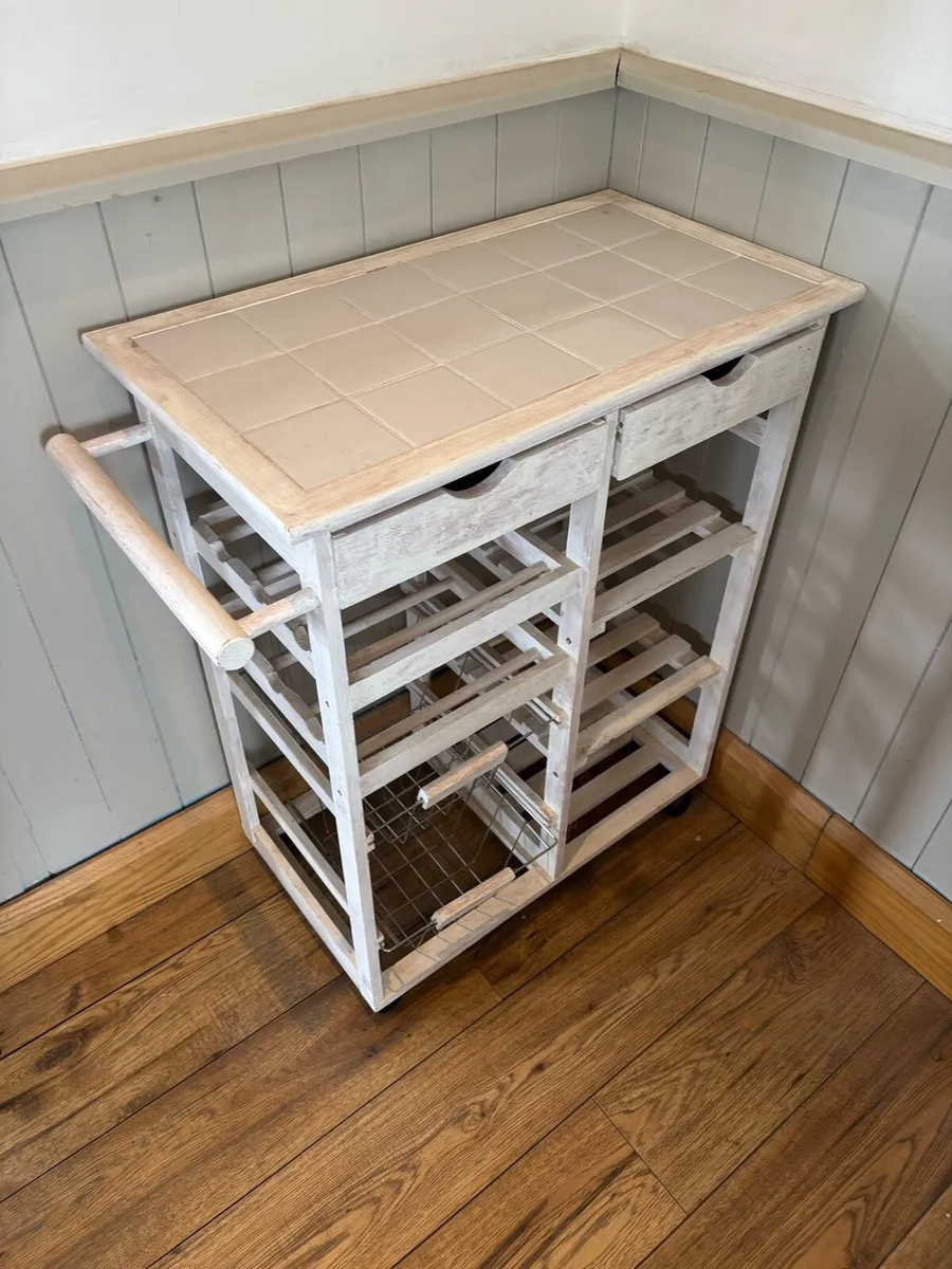 Painted Kitchen Trolley / Wine Rack with Tiled Top - Image 1