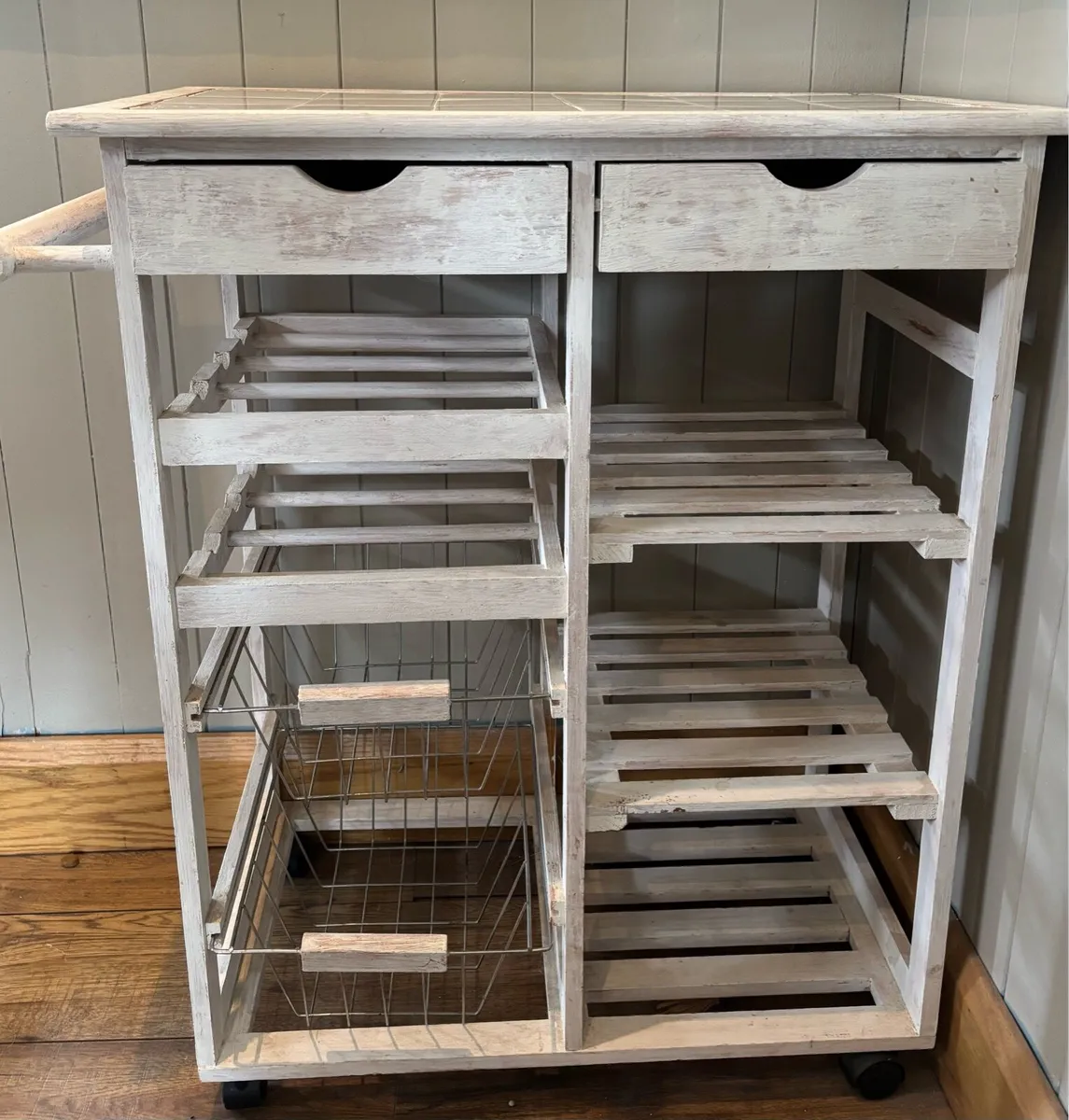 Painted Kitchen Trolley / Wine Rack with Tiled Top - Image 2