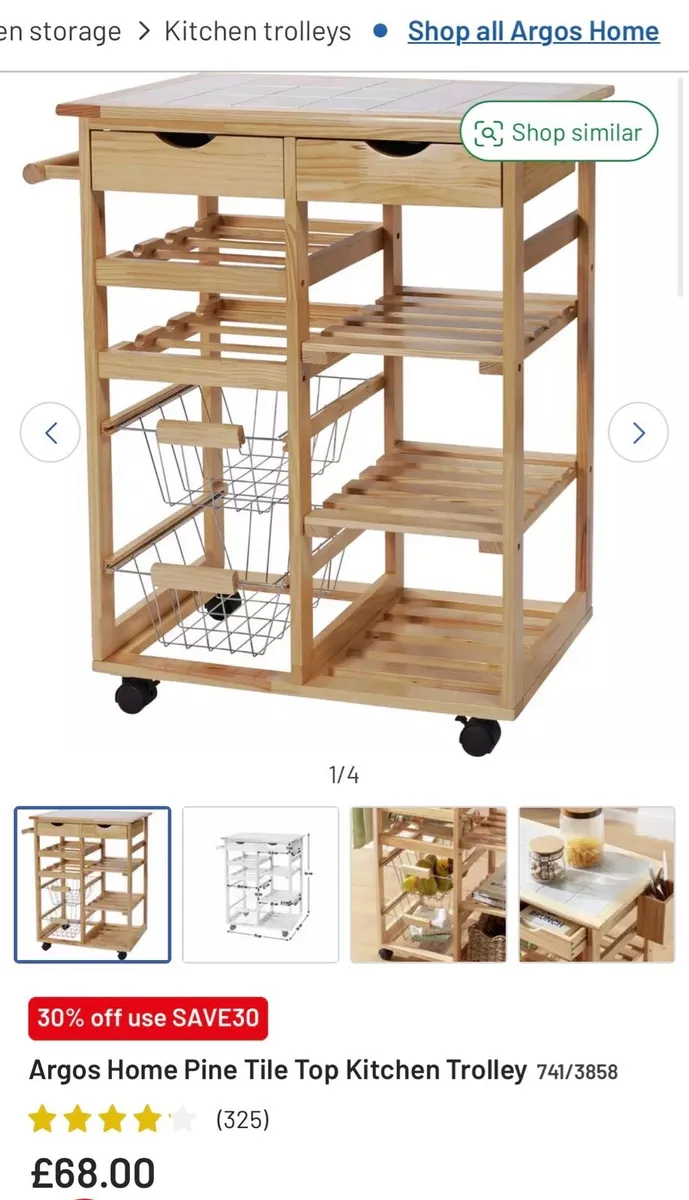 Painted Kitchen Trolley / Wine Rack with Tiled Top - Image 4