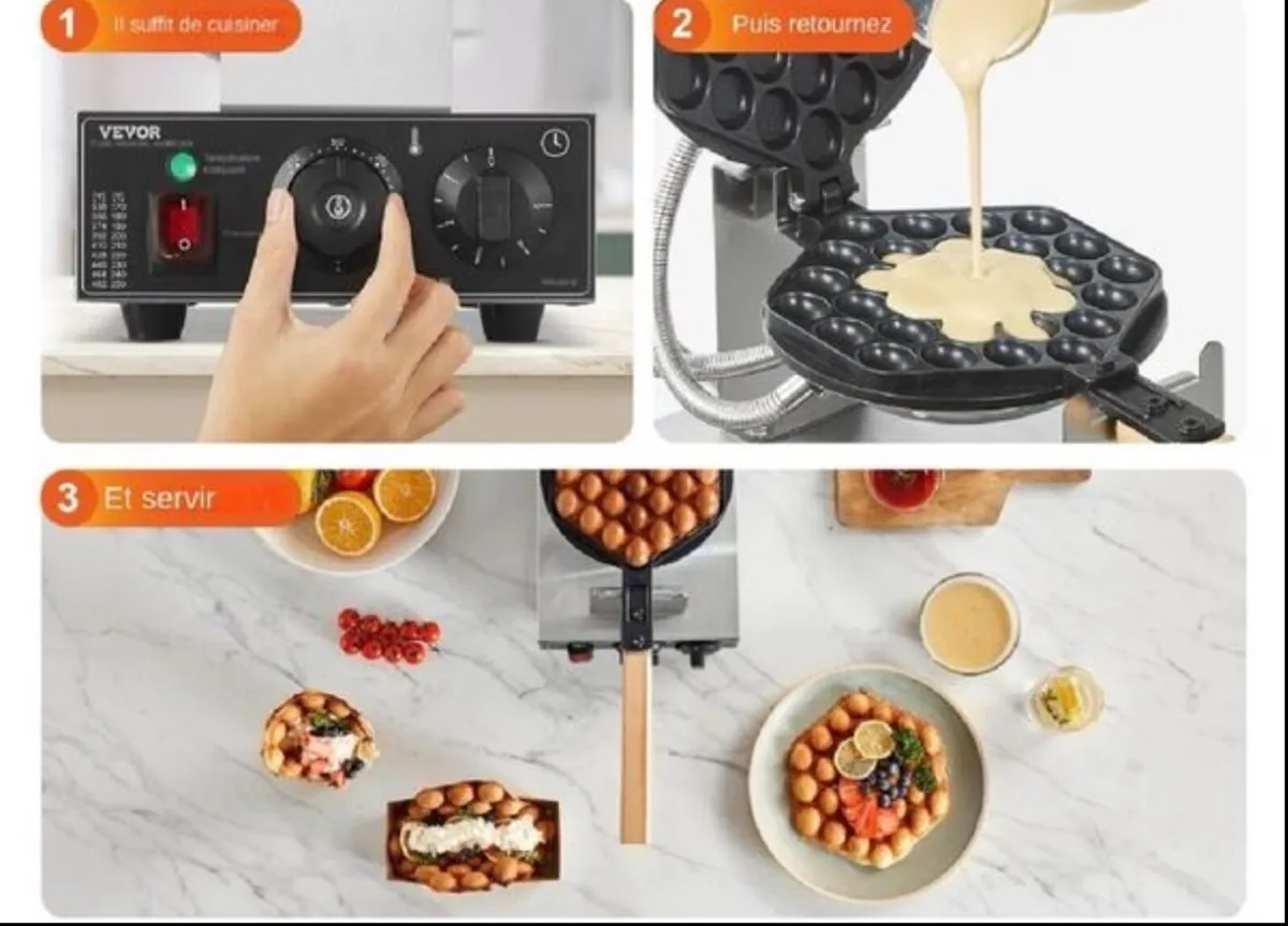 New Commercial Bubble Waffle Maker, 1400W 220v - Image 2