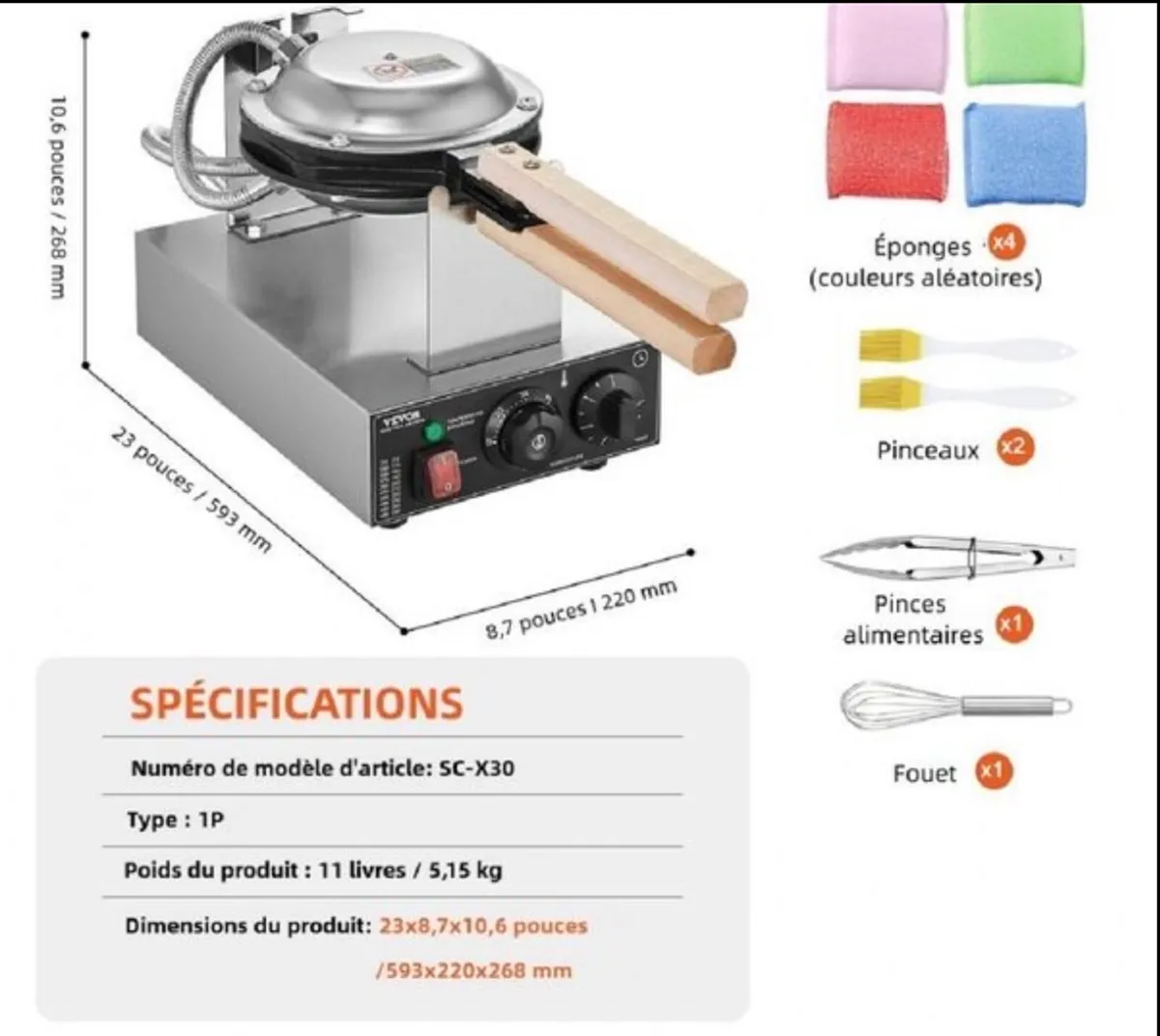 New Commercial Bubble Waffle Maker, 1400W 220v - Image 3