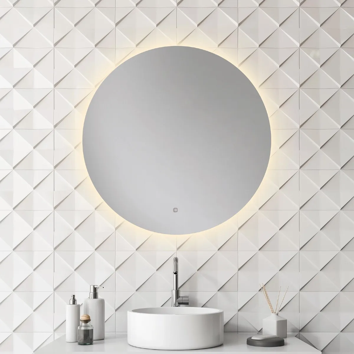 LED Bathroom Mirror with  demister - 100cm round - Image 2