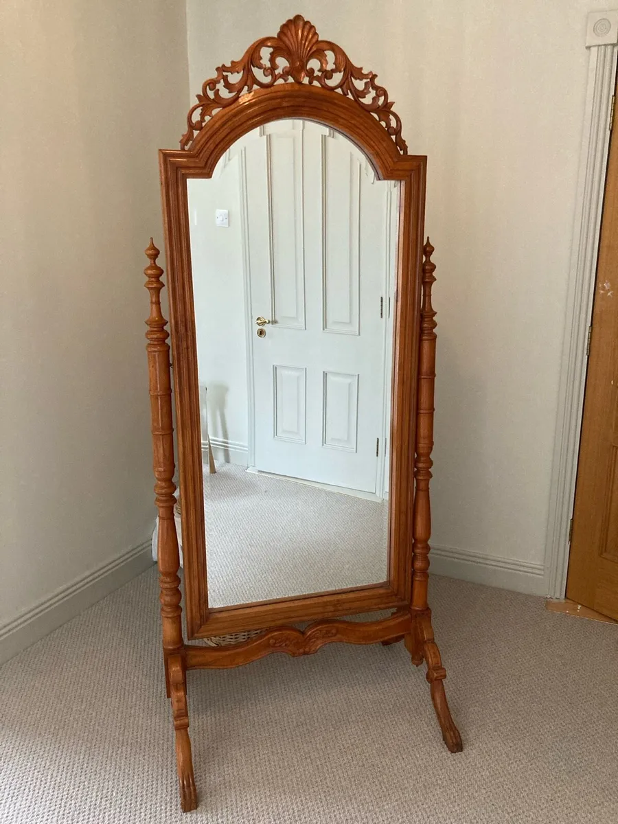 Ornate solid wood free standing mirror - Image 1