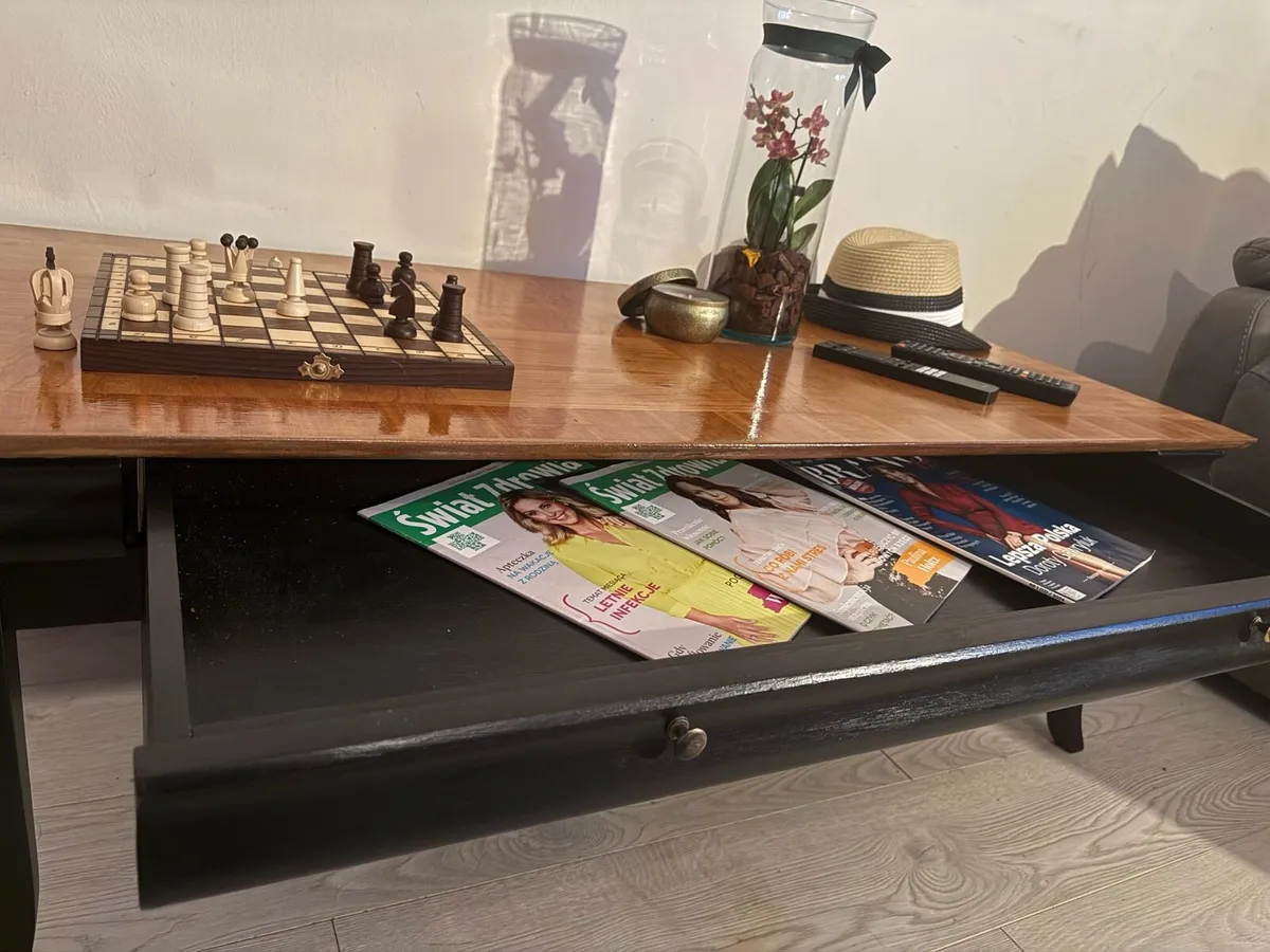 Black & Timber Refurbished Coffee Table - Image 4