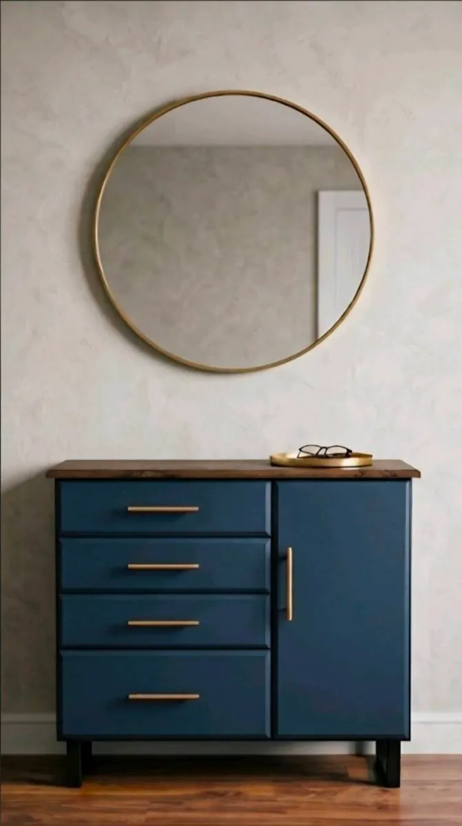 Refinished Navy Blue & Wood Storage Dresser - Image 1