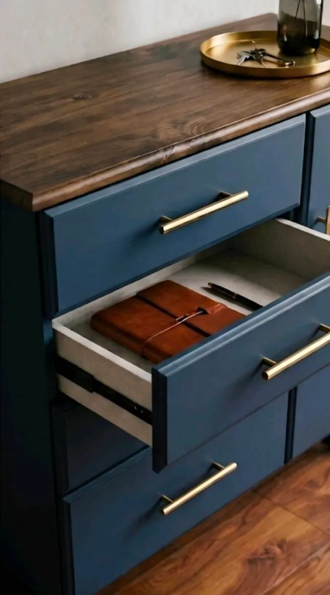 Refinished Navy Blue & Wood Storage Dresser - Image 2