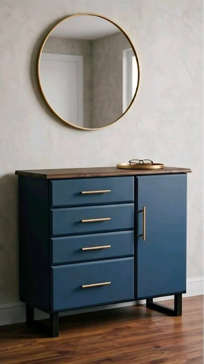 Refinished Navy Blue & Wood Storage Dresser - Image 3