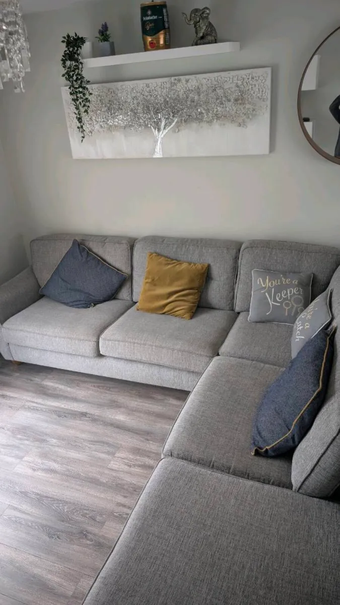 Gray fabric corner chase sofa with footstool - Image 2