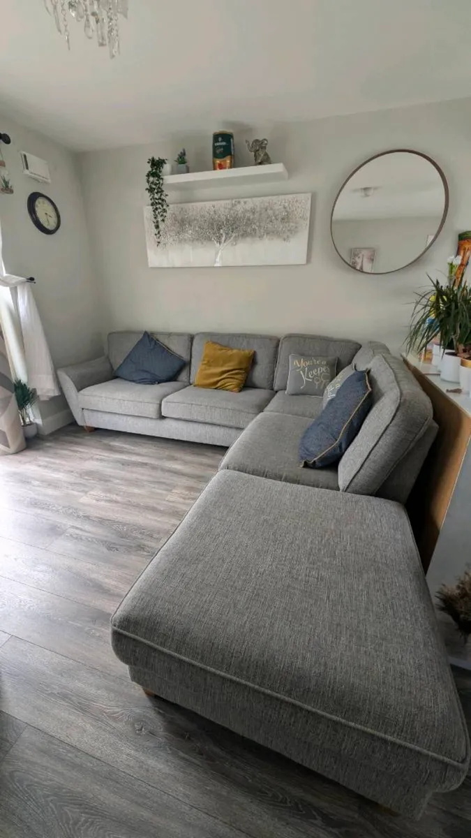 Gray fabric corner chase sofa with footstool - Image 3