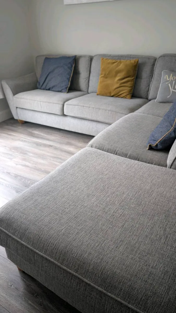 Gray fabric corner chase sofa with footstool - Image 4