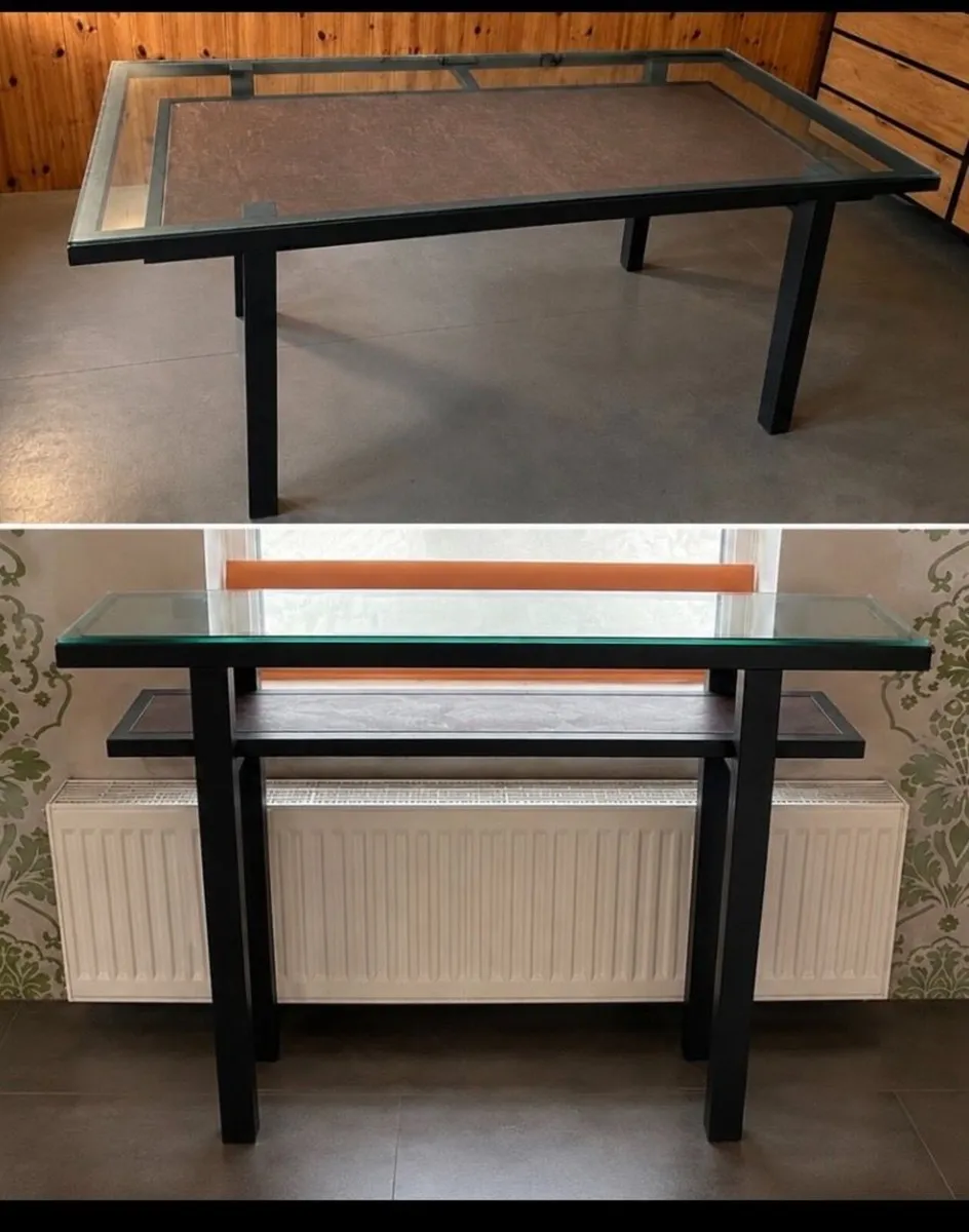 Glass & Leather Dining Table + Matching Console - Image 2