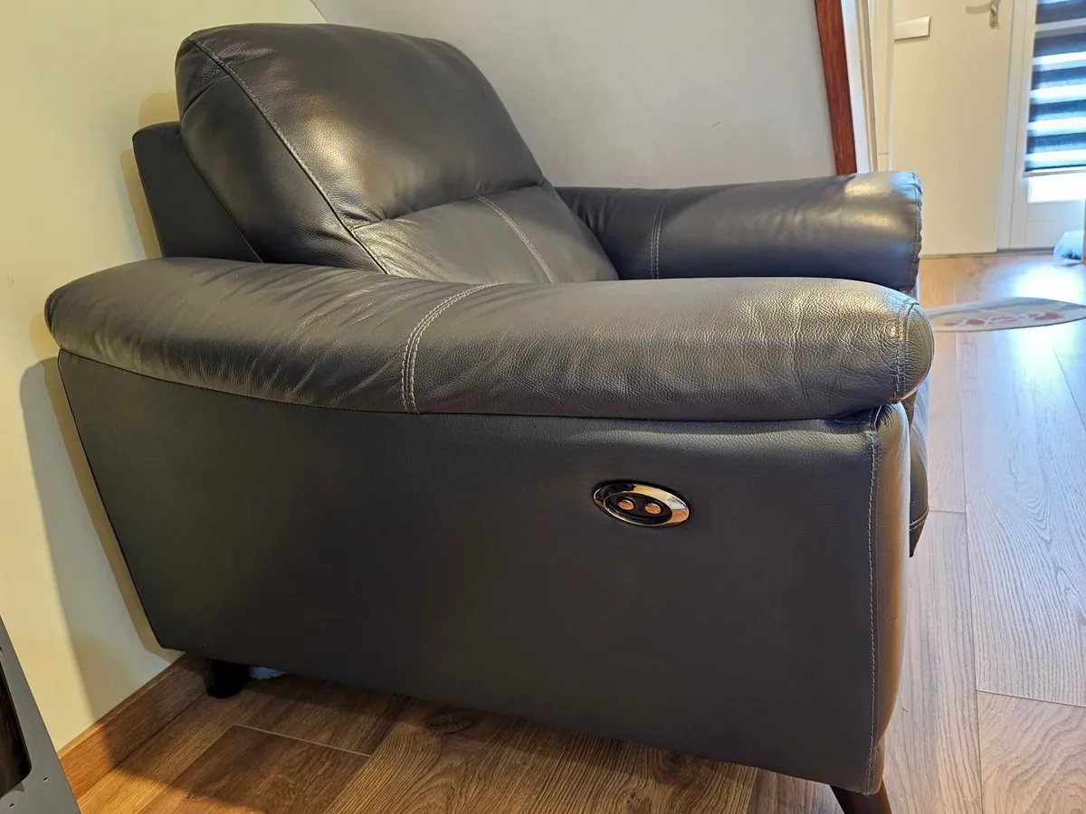 Leather Sofas - 3  + 2 seater, chair, footstool - Image 2