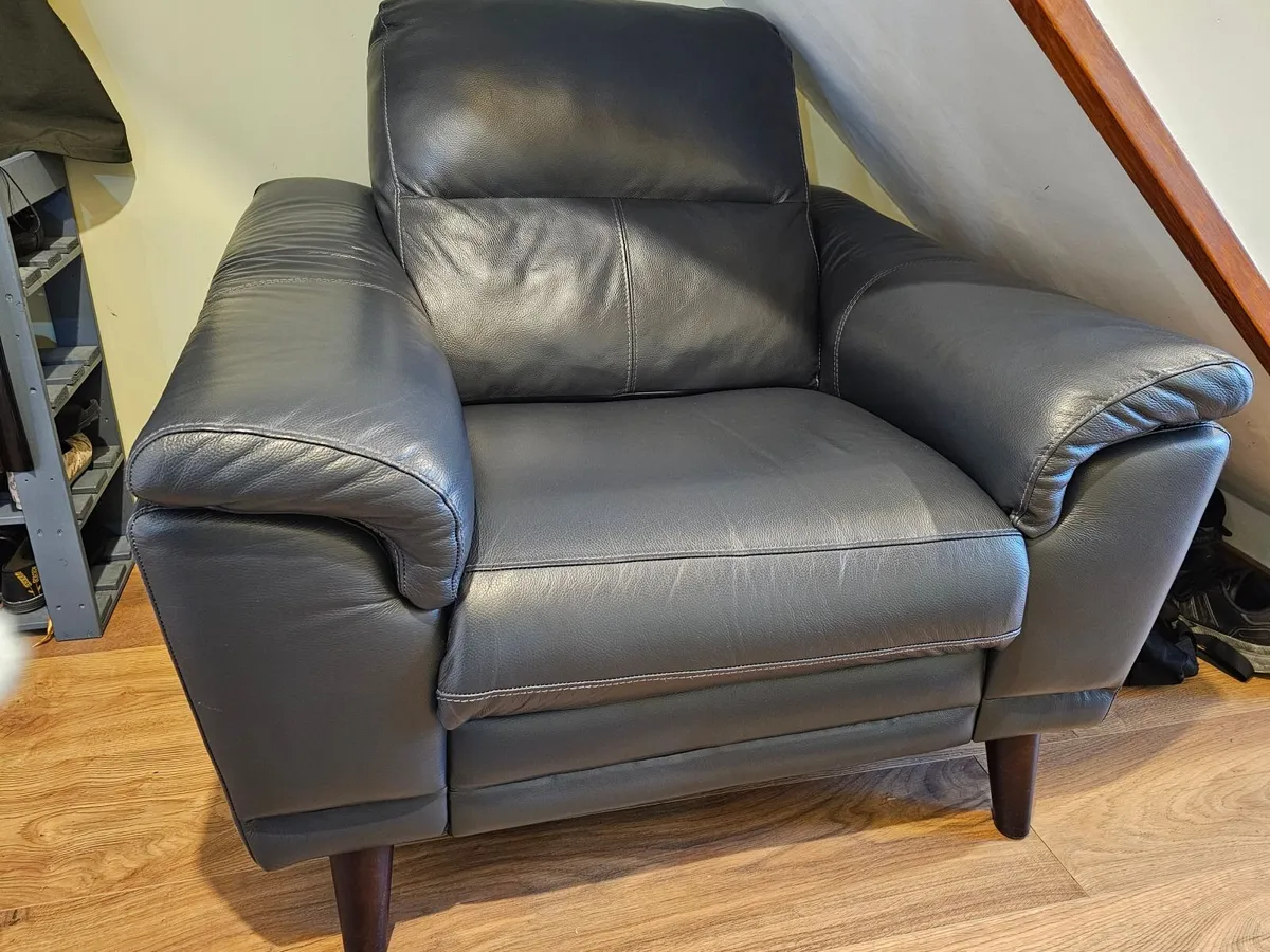 Leather Sofas - 3  + 2 seater, chair, footstool - Image 3