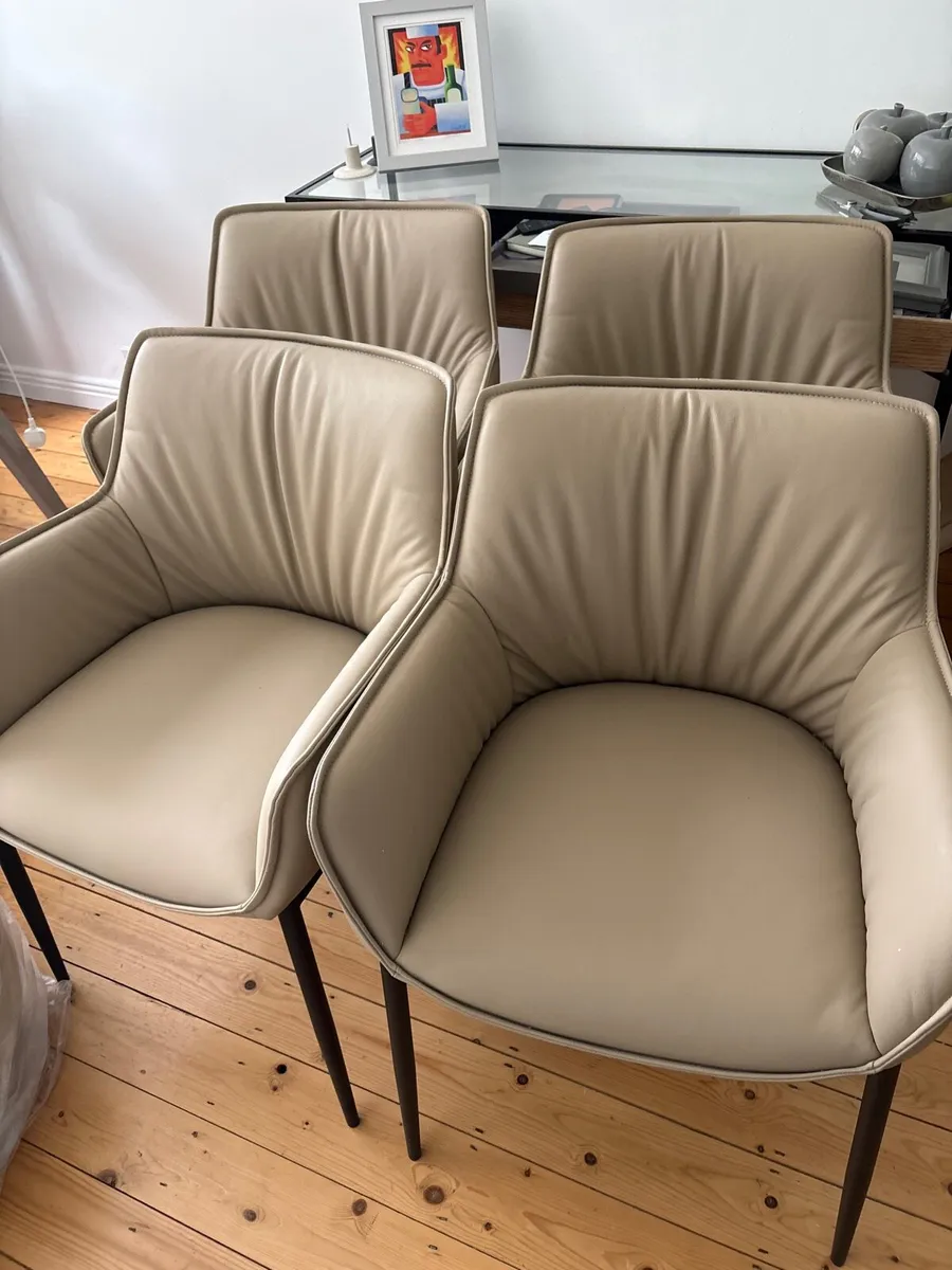 Leather dining chairs taupe x4, Casey’s - Image 1