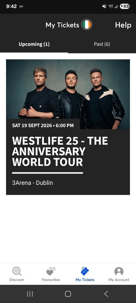 Westlife Tickets Sep 19th 3 Arena