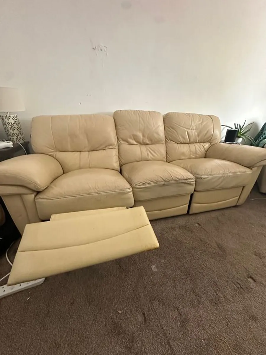 3 seater Leather with recliner Sofa and 2 arm chair recliners - Image 1