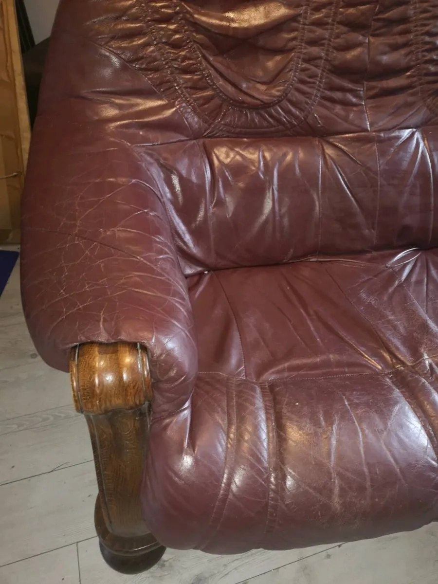 Genuine Leather& Oak Burgundy Suite (3 + 2 Seater) - Image 2