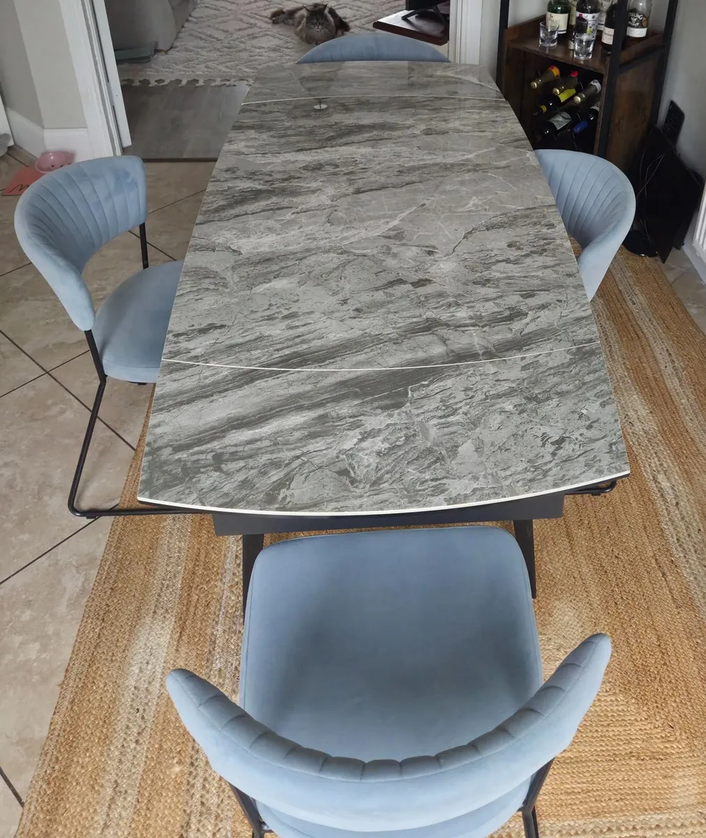 Extending Marble Dining Table & 4 Chairs - Image 1