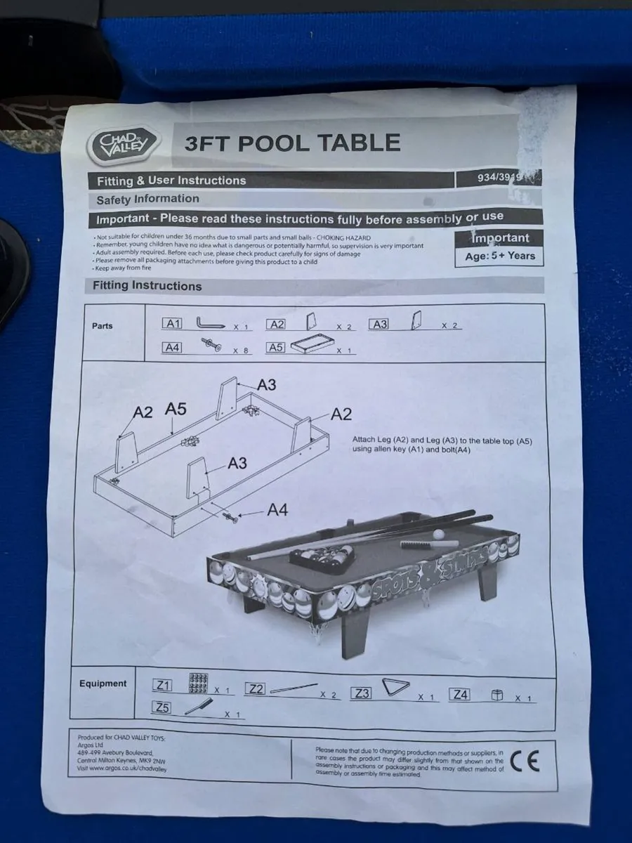 Childs 3ft table top pool table - Image 4