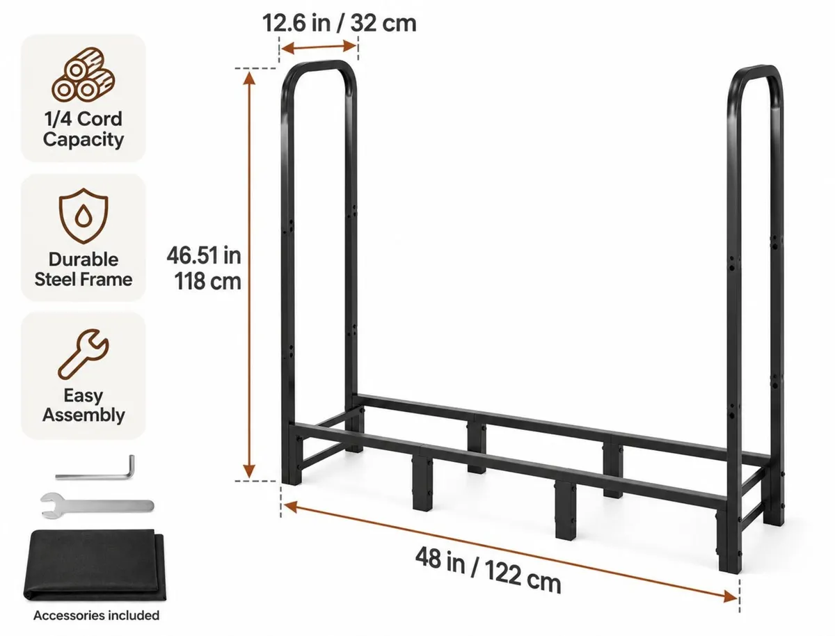 4ft Outdoor Firewood Log Rack with Waterproof Cove - Image 3