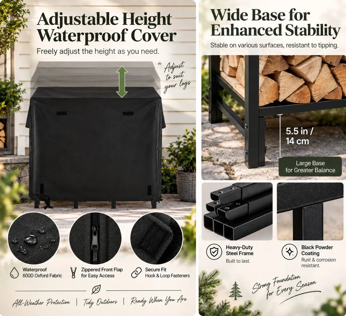 4ft Outdoor Firewood Log Rack with Waterproof Cove - Image 2