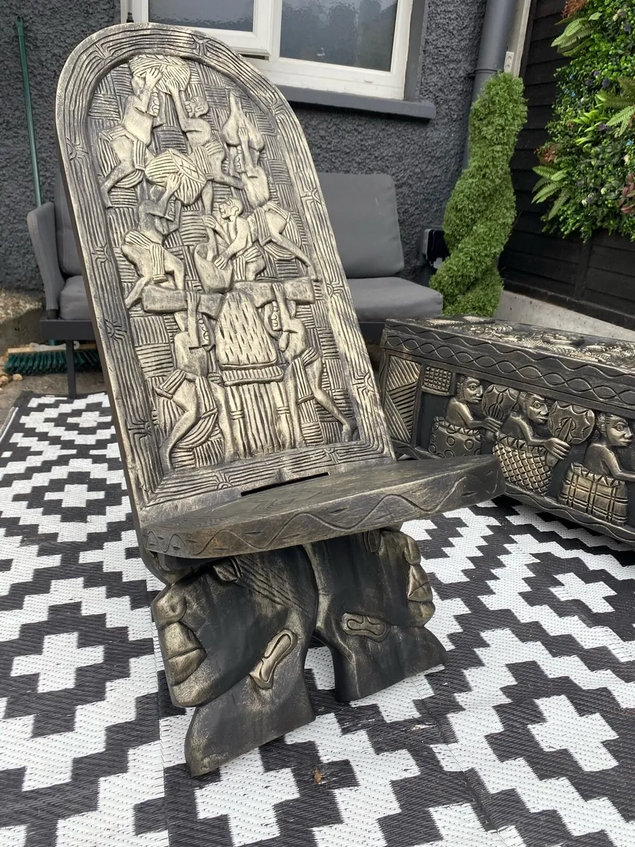 African chest & chair - Image 2