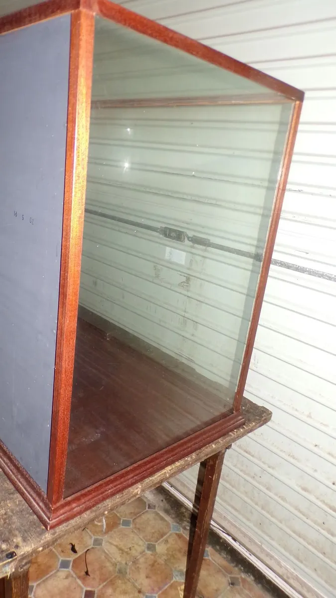 Mahogany glazed mirror back display case cabinet - Image 3
