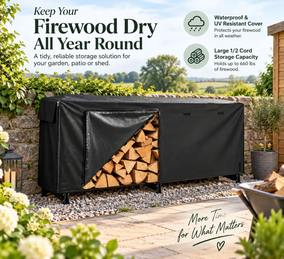 2.57m Outdoor Firewood Rack with Full Waterproof C - Image 1