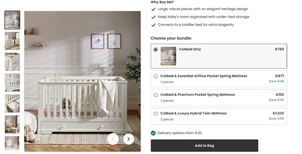 Mamas & Papas Cot Bed with Storage Drawer - Image 2