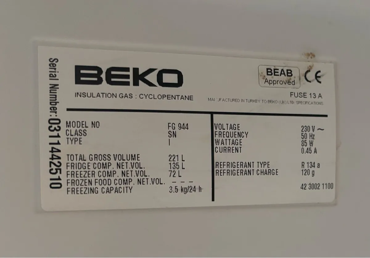 Beko Fridge Freezer – Working – 136cm High - Image 4