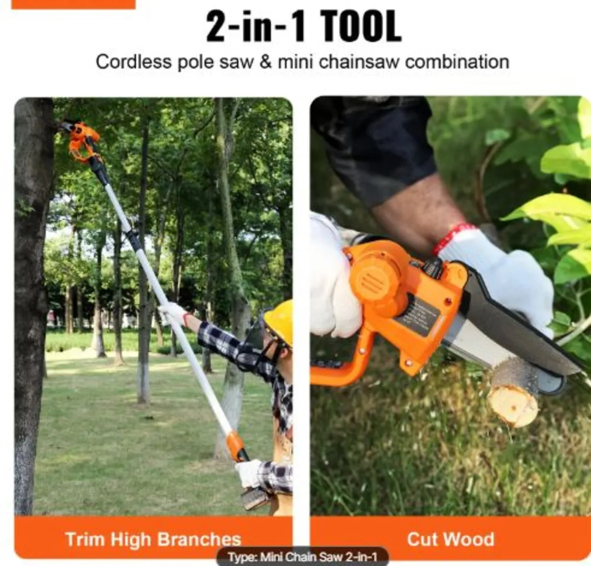 2-in-1 Cordless Pole Saw & Mini Chainsaw, 20V 2Ah - Image 3