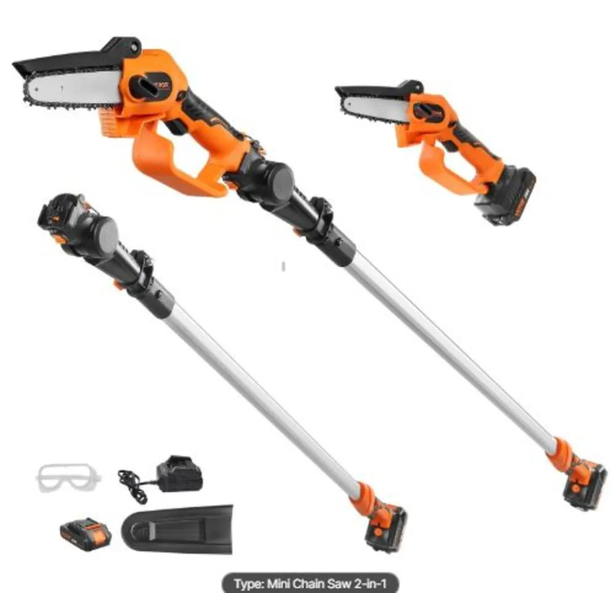 2-in-1 Cordless Pole Saw & Mini Chainsaw, 20V 2Ah - Image 1