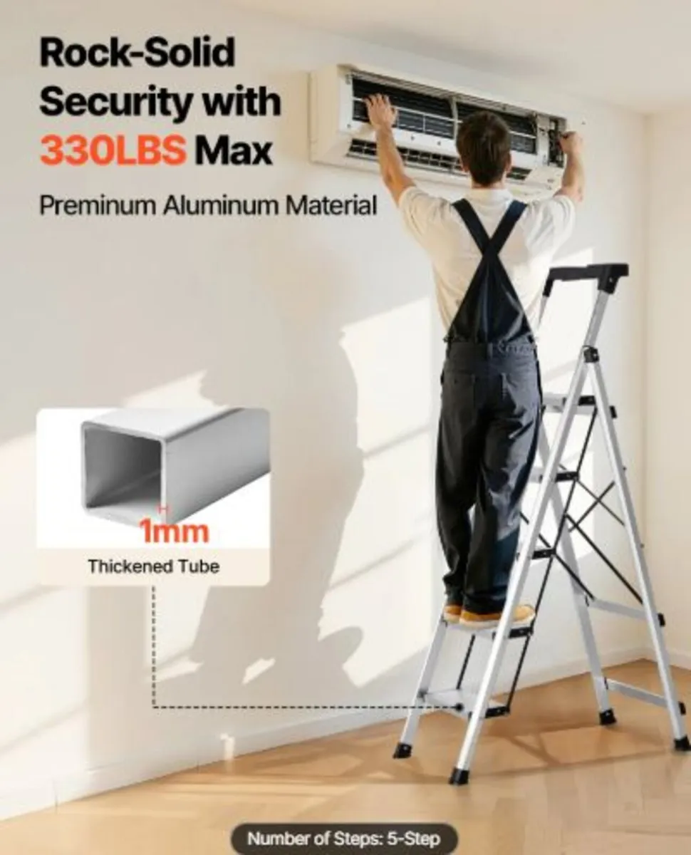 5 Step Ladder, Folding Step Stool with Wide Anti - Image 2