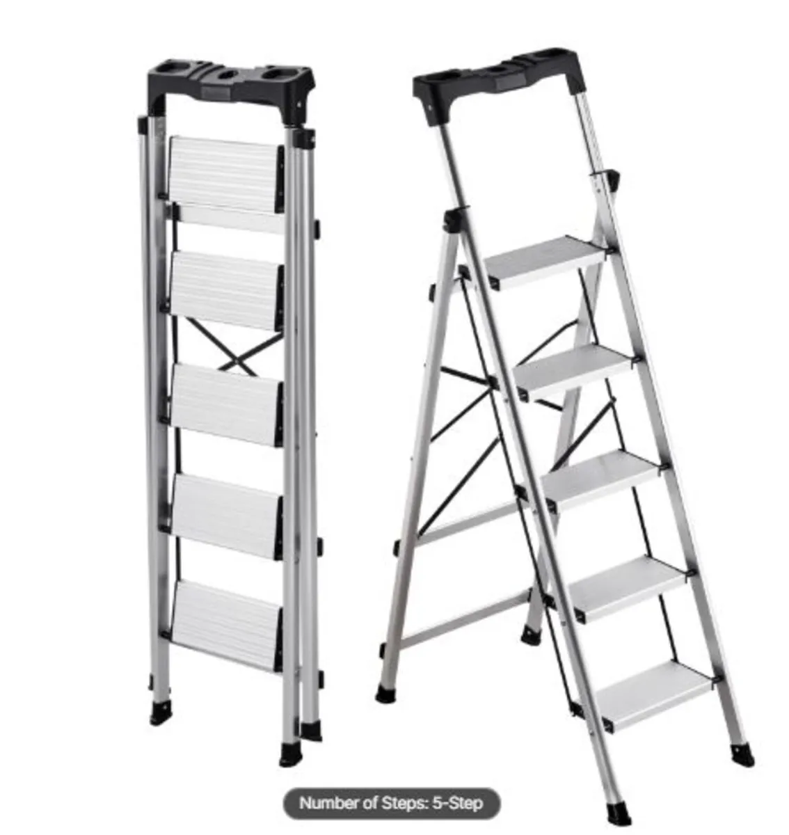 5 Step Ladder, Folding Step Stool with Wide Anti - Image 1